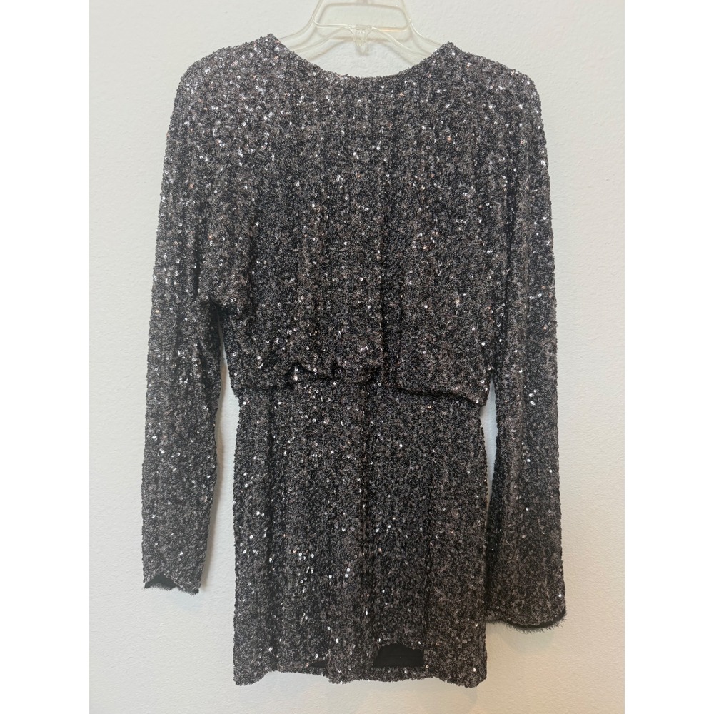 Zara Womens‎ Sequin Mini Dress Charcoal Grey Silver Long Sleeve Small
